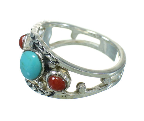 Southwest Sterling Silver Coral Turquoise Jewelry Ring Size 6-1/2 AX82096
